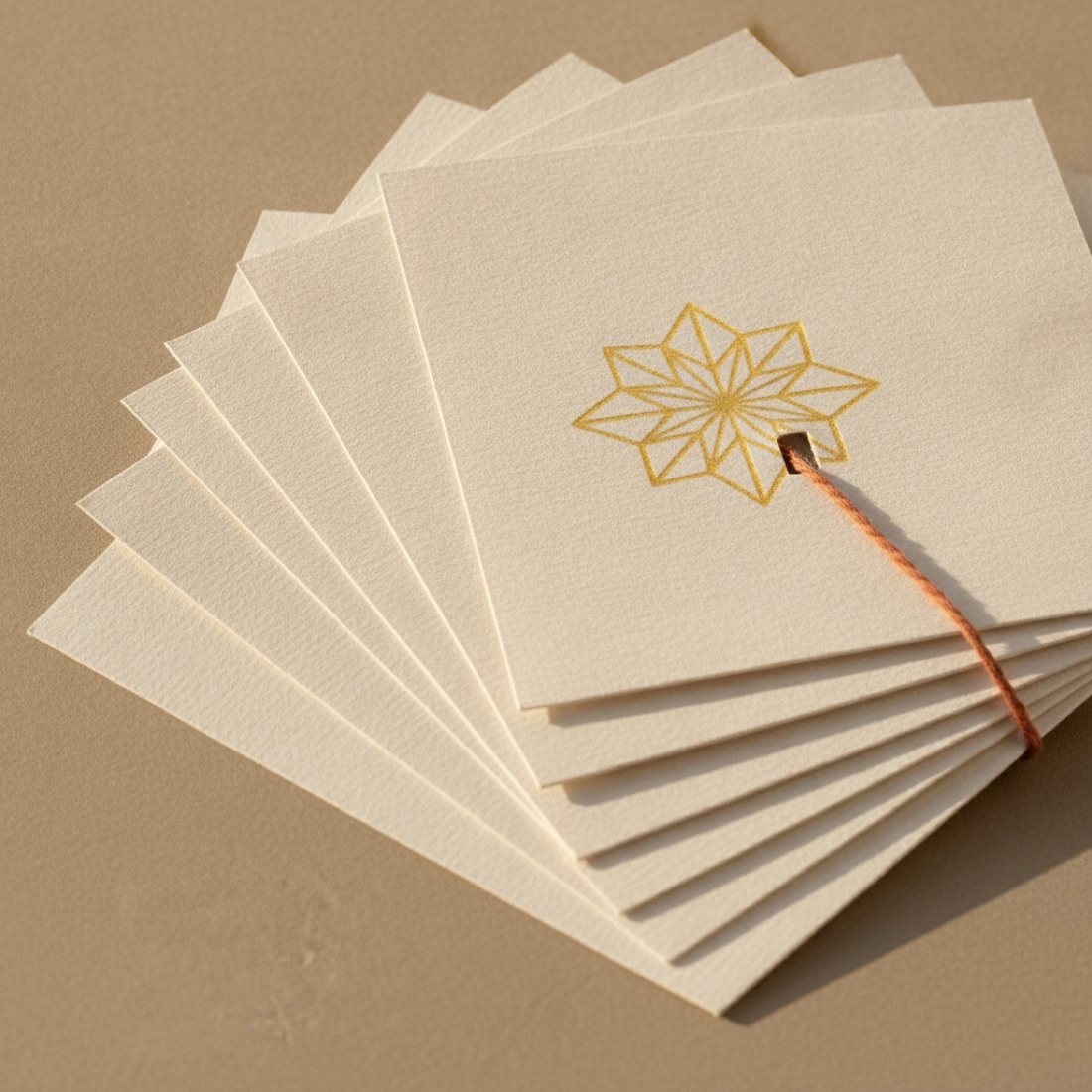 A fanned stack of paper sheets topped with a folded gold star
